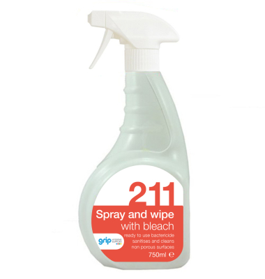 Grip 211 Spray and Wipe with Bleach 750ml